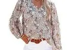 Dokotoo Women’s Casual Boho Floral Print V Neck Long Sleeve T Shirt Blouses